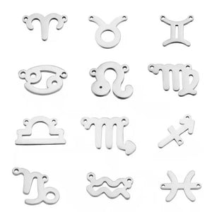 12pcs Stainless Steel Zodiac Signs Charms Two Holes Constellation Pendant
