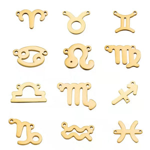 12pcs Stainless Steel Zodiac Signs Charms Two Holes Constellation Pendant