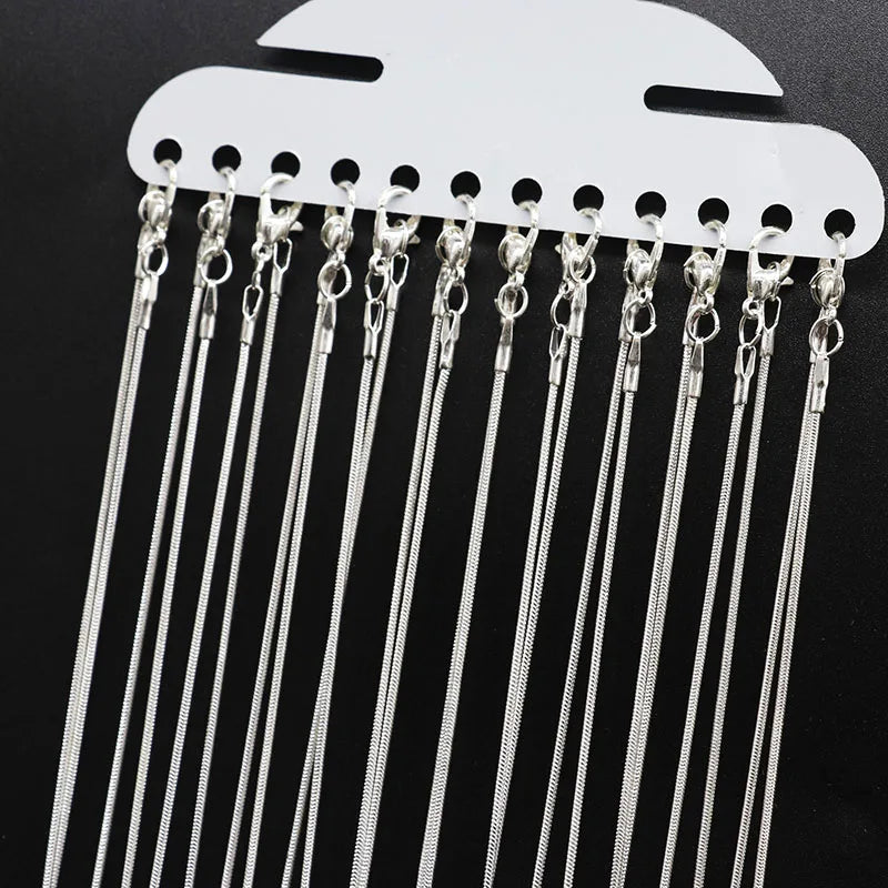 12pcs 1.3mm Silver Snake Chains for Necklace Bracelet with Lobster Clasps