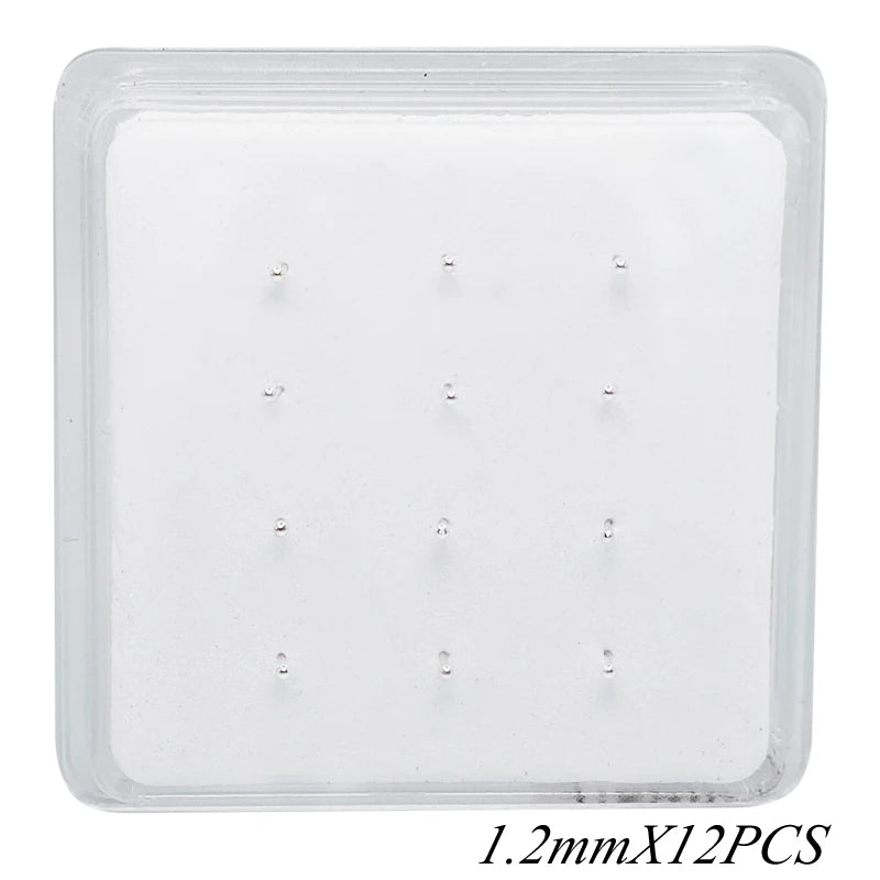 12pcs 925 Sterling Silver 1.2mm Tiny Nose Studs Ball Shape Nose Ring Jewelry