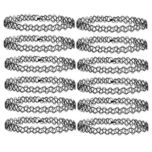 12pcs Rainbow Tattoo Chokers Necklace Girls Stretch Gothic Charm Punk Collares