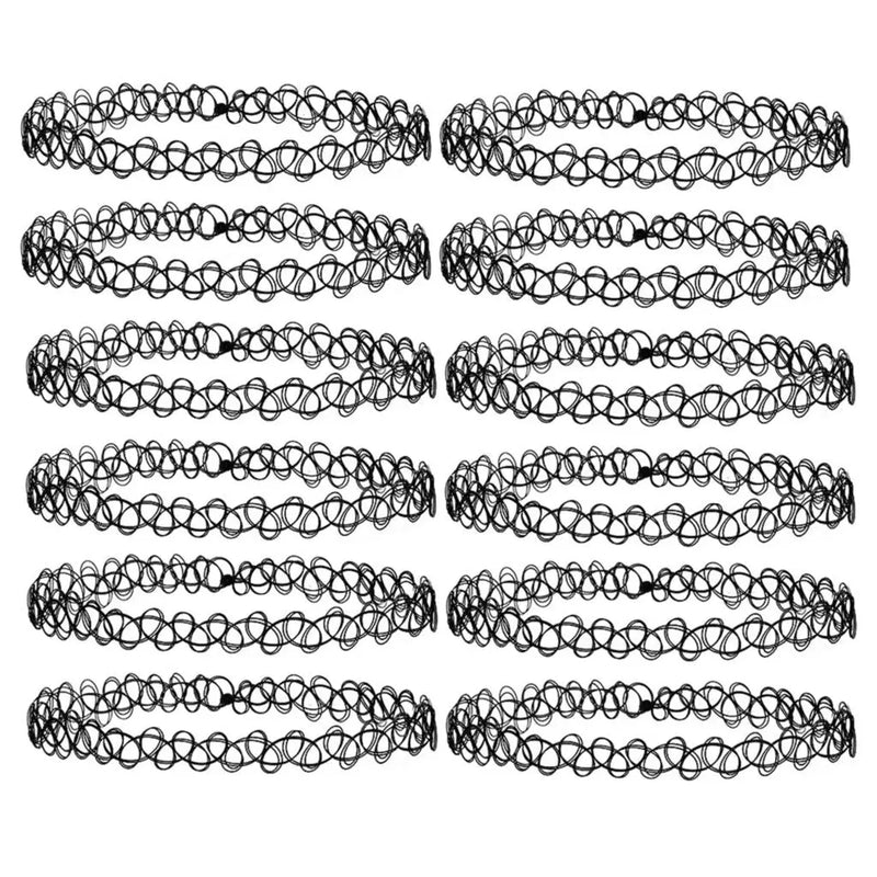 12pcs Rainbow Tattoo Chokers Necklace Girls Stretch Gothic Charm Punk Collares