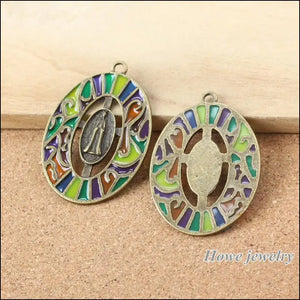 12pcs Round Enamel Antique Bronze Pendant European Style Jewelry Findings
