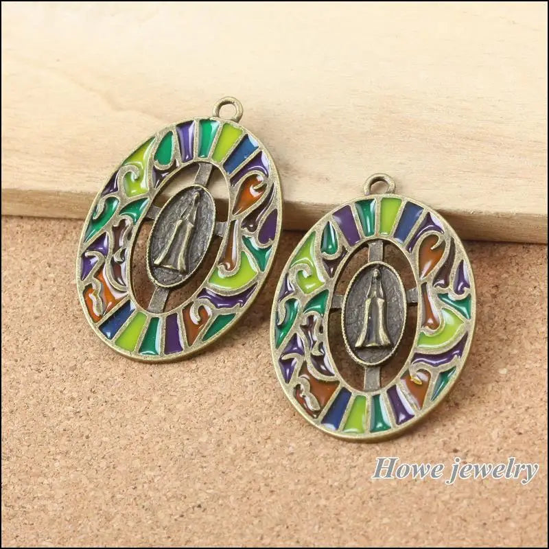 12pcs Round Enamel Antique Bronze Pendant European Style Jewelry Findings