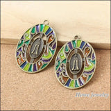 12pcs Round Enamel Antique Bronze Pendant European Style Jewelry Findings