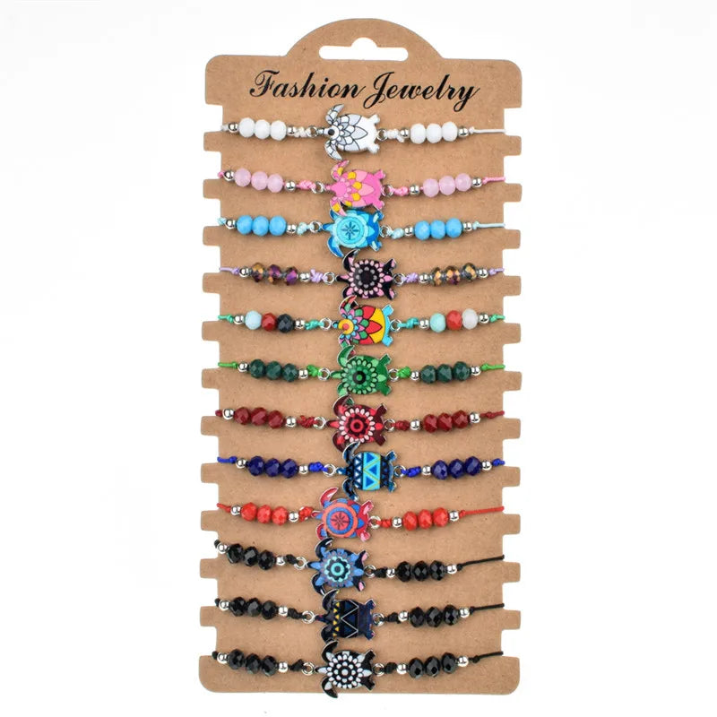 Bohemian Elephant Charms Braided Bracelets Crystal Bead Anklet Jewelry