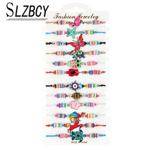 12pcs Butterfly Owl Tortoise Elephant Charms Bracelet Bohemia Jewelry