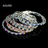 12pcs Classic Silver Crystal Rhinestone Elastic Mixed Bracelet