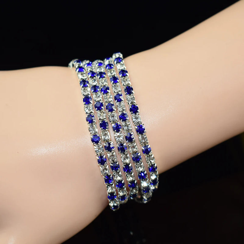 12pcs Classic Silver Crystal Rhinestone Elastic Mixed Bracelet