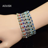 12pcs Classic Silver Crystal Rhinestone Elastic Mixed Bracelet