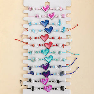 Colorful Heart Charms Bracelet Adjustable Braided Rope