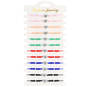 12pcs Eye Charm Bracelets Set Beaded Adjustable Rope Chain Jewelry