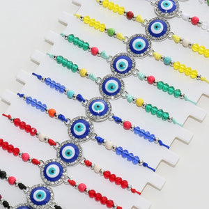 12pcs Eye Charm Bracelets Set Beaded Adjustable Rope Chain Jewelry