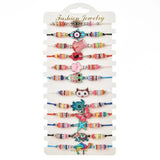 12pcs Animal Crystal Kids Bracelets Enamel Evil Eye Adjustable Rope