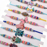 12pcs Animal Crystal Kids Bracelets Enamel Evil Eye Adjustable Rope