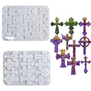 12pcs Silicone Cross Pendant Molds for Jewelry Making