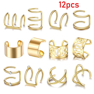 12pcs Punk Rock Ear Clip Cuff Wrap Earrings No Piercing