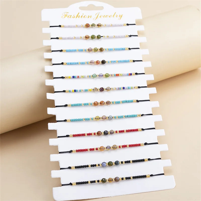 12pcs Letter Beads Charm Bracelets for Women Adjustable Rope Chain Jewelry Gift