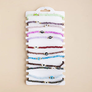 12pcs Mixed Colorful Lucky Eye Beaded Bracelets Elastic Friendship Jewelry