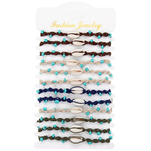 12pcs/set Shell Charm Bracelets Bohemian Braided Rope Chains Bracelet