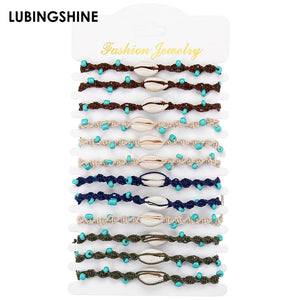 12pcs/set Shell Charm Bracelets Bohemian Braided Rope Chains Bracelet