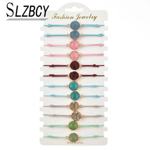 12pcs Round Druse Charm Bracelets Friendship Wristband Jewelry