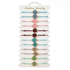 12pcs Round Druse Charm Bracelets Friendship Wristband Jewelry