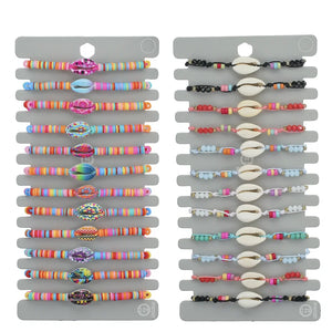 12pcs/set Colorful Beads Bracelet Women Men Adjustable Rope Braided Jewelry