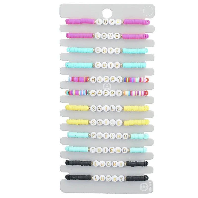 12pcs/set Colorful Beads Bracelet Women Men Adjustable Rope Braided Jewelry