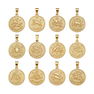 12pcs Zodiac Sign Stainless Steel Pendants for DIY Jewelry Making