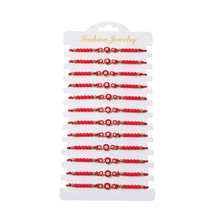 12pcs Turkish Evil Eye Bracelet Woven Rope Chain Crystal Beads Bracele