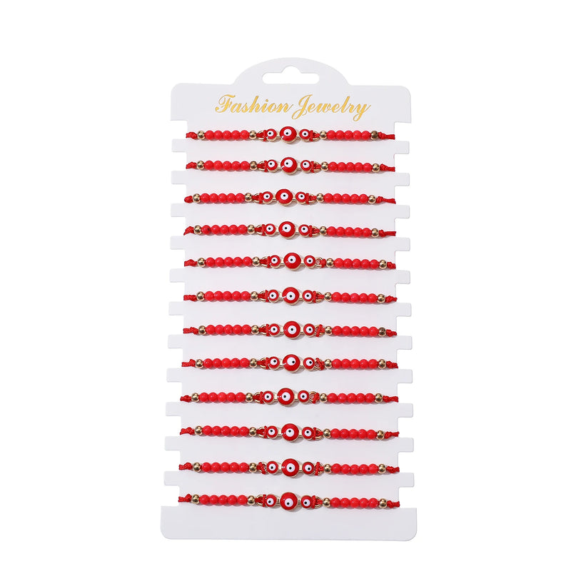 12pcs Turkish Evil Eye Bracelet Woven Rope Chain Crystal Beads Bracele