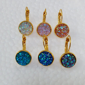 12mm French Hook Bridal Druzy Earrings, Crystal AB/Pink, Boho Jewelry