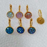 12mm French Hook Bridal Druzy Earrings, Crystal AB/Pink, Boho Jewelry