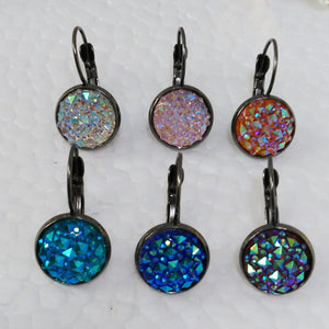 12prs Gunmetal French Hook Bridal Druzy Earrings, Faux Druzy Bridesmaid Earrings