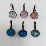 12prs Gunmetal French Hook Bridal Druzy Earrings, Faux Druzy Bridesmaid Earrings