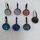 12prs Gunmetal French Hook Bridal Druzy Earrings, Faux Druzy Bridesmaid Earrings