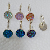 12mm Silver French Hook Bridal Druzy Earring, Orange Pink Bridesmaid Earrings