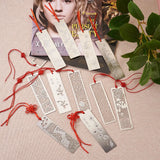 12pcs Stainless Steel Bookmarks w/ Polyester Tassel Rectangle Mixed Pattern