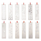 12pcs Stainless Steel Bookmarks w/ Polyester Tassel Rectangle Mixed Pattern