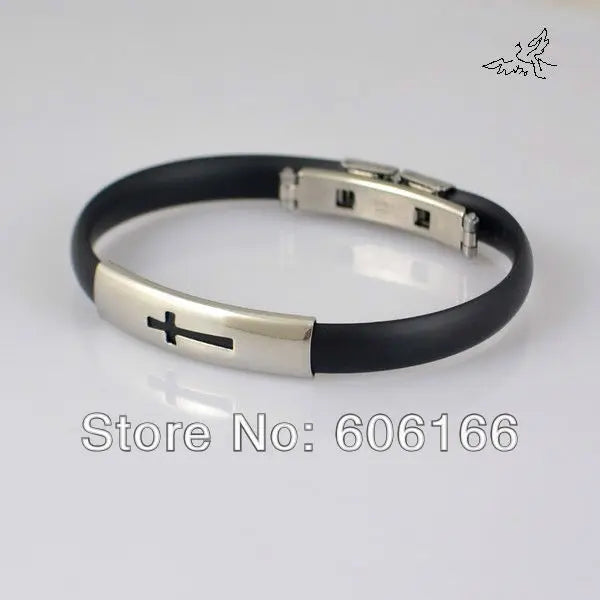 Cutout Cross Stainless Steel Bracelets Silicone Wristbands