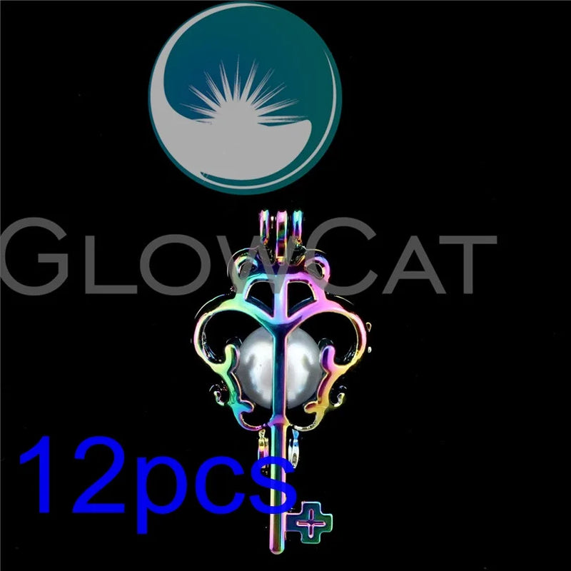 12x R-C54 Bear Key Pearl Cage Oil Diffuser Beads Cage Locket Pendant