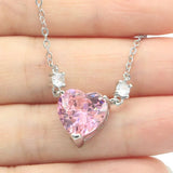 Heart Sapphire Pink Kunzite Silver Necklace 17.5-18.5in