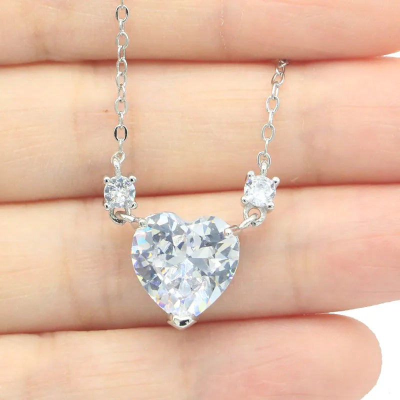 Heart Sapphire Pink Kunzite Silver Necklace 17.5-18.5in