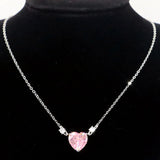 Heart Sapphire Pink Kunzite Silver Necklace 17.5-18.5in