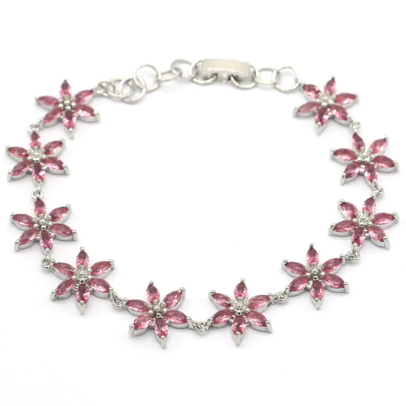 Pink Tourmaline Silver Bracelet for Women