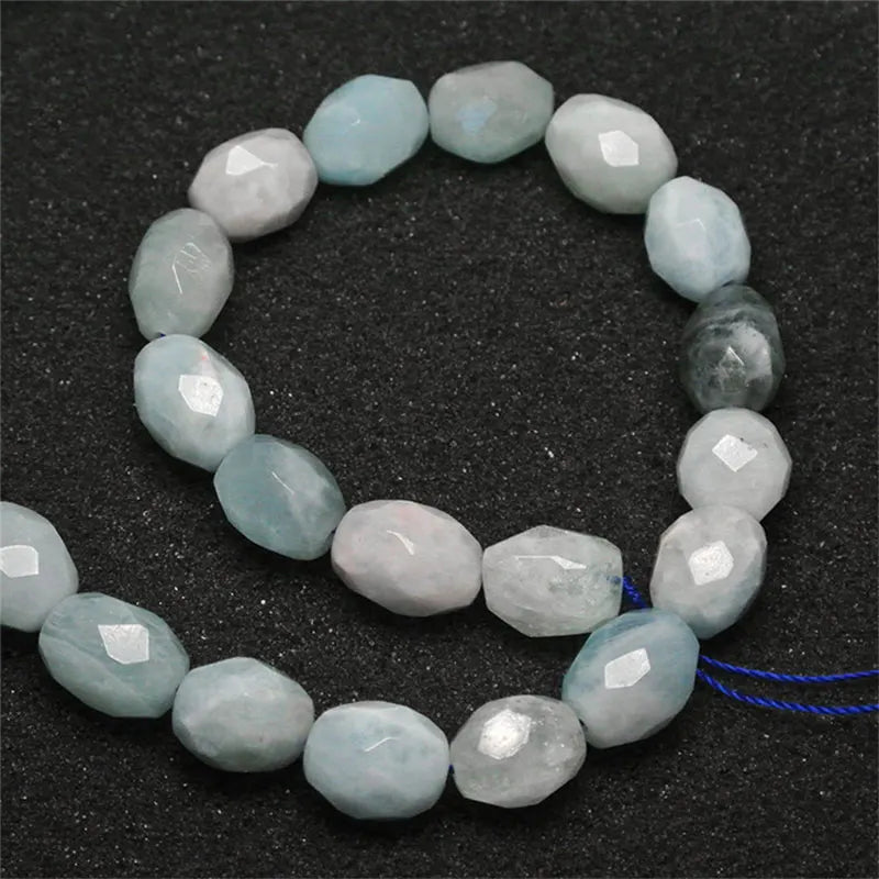 12x15mm Faceted Aquamarine Beads 15'' Natural Stone DIY Trinket