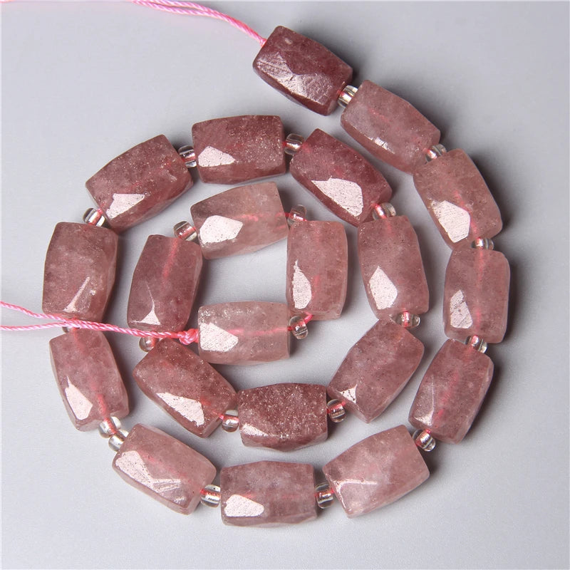 12x16mm Faceted Pink Strawberry Quartz Crystal Tube Beads
