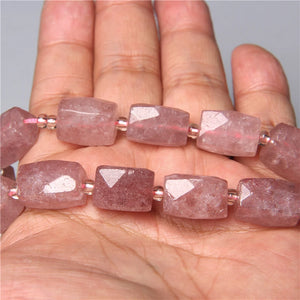 12x16mm Faceted Pink Strawberry Quartz Crystal Tube Beads