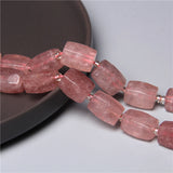 12x16mm Faceted Pink Strawberry Quartz Crystal Tube Beads